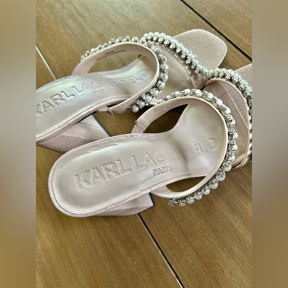 Karl Lagerfeld Paris Women’s Rayan Embellished Block Heel in Dune | 5 - Picture 4 of 6